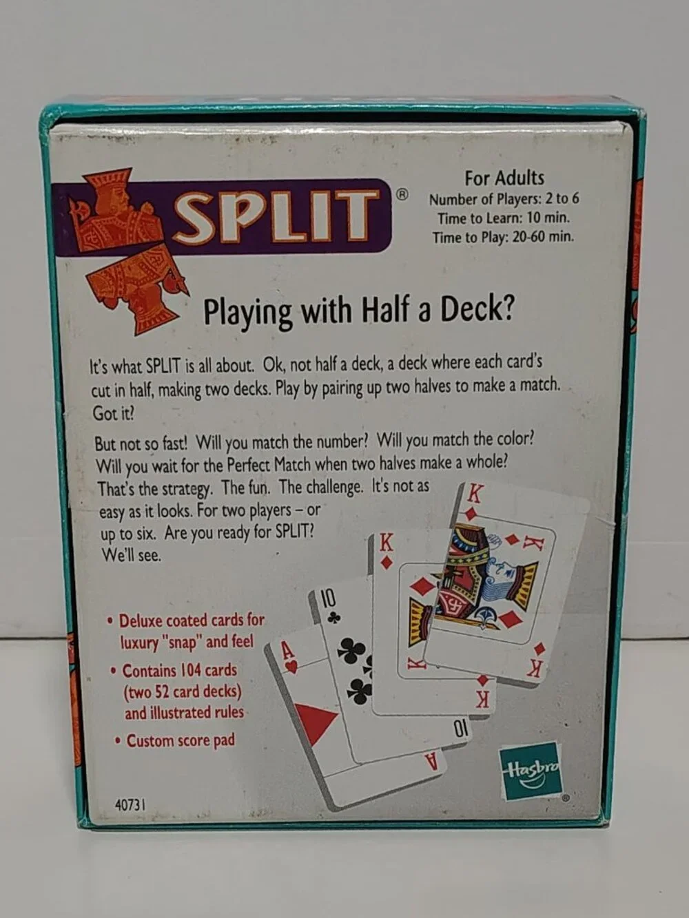 Vintage 2001 Hasbro Parker Brothers SPLIT Card Game Complete 104 Cards 40731
